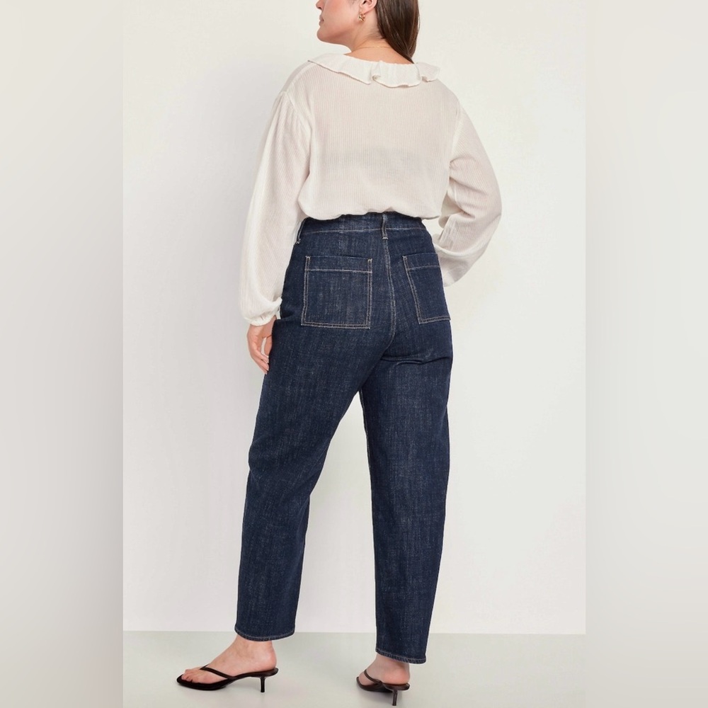 New Old Navy Women's Size 24 High Waisted Barrel Leg Blue Ankle Jeans Denim